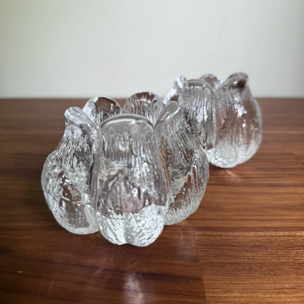 Kosta Boda Pair of Rosebud Crystal Taper Candle Holders